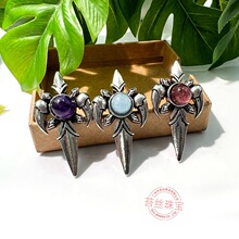 天然水晶项链蓝月光石天使之箭吊坠欧美邪恶翅膀项饰