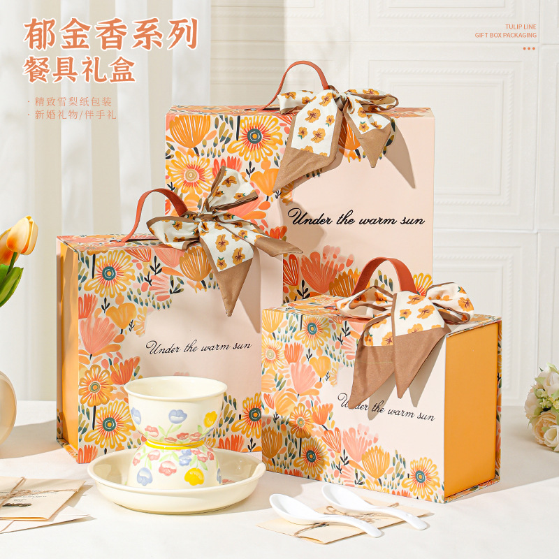 Japón tulipán cubiertos de cerámica al por mayor juegos de tazón caja de regalo de boda abierta juegos de platos de regalo image 1