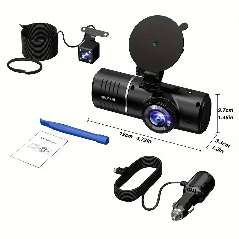 Cross-Border 2.45inch Camera Dashcam with High-Definition Triple Recording 1080+720+480, Parking Monitoring, Wide-Angle