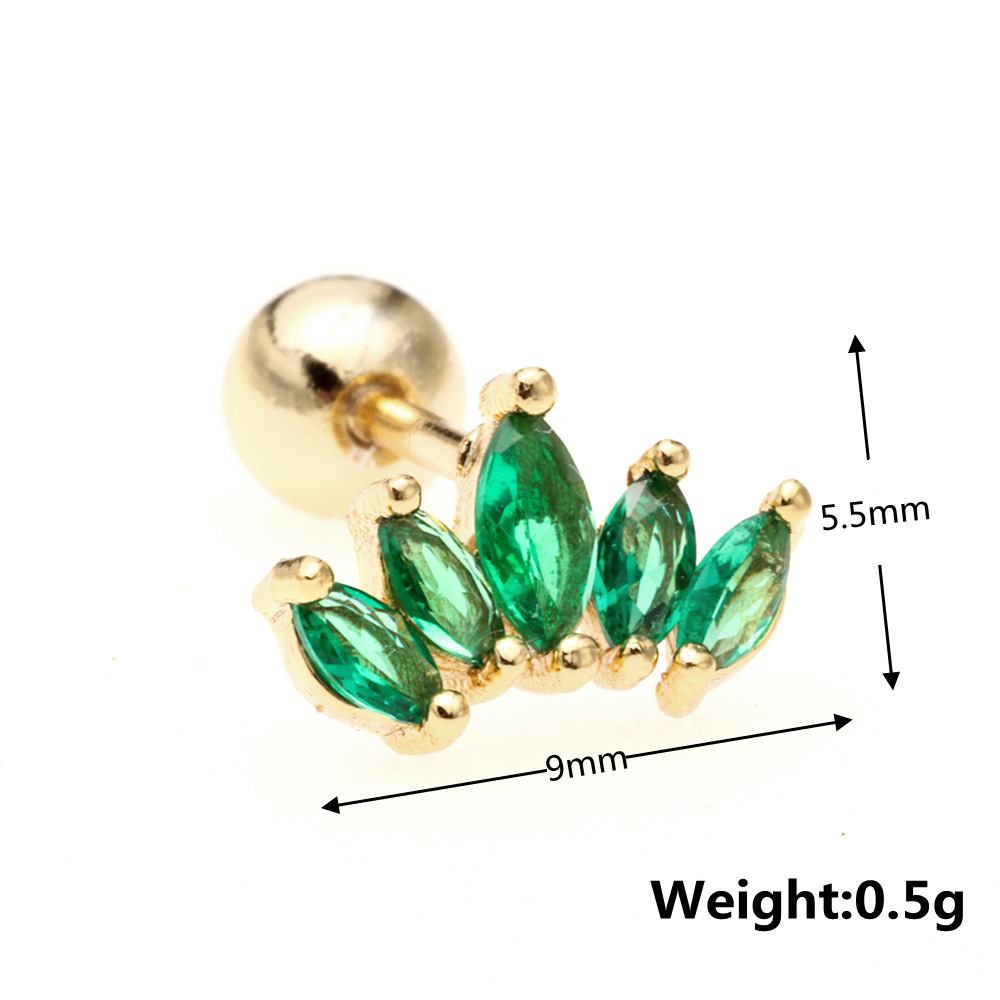 Color zircon bowknot ear bone studs screw piercing lock earring