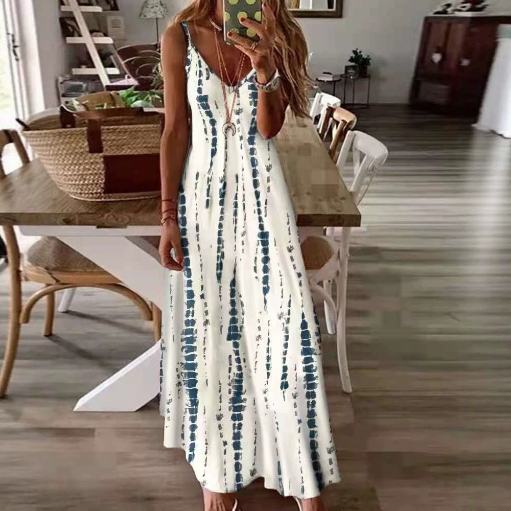 2023 verano europeo y americano nuevo vestido de Honda deseo Amazon tie-dyed impreso gran swing vestido casual falda