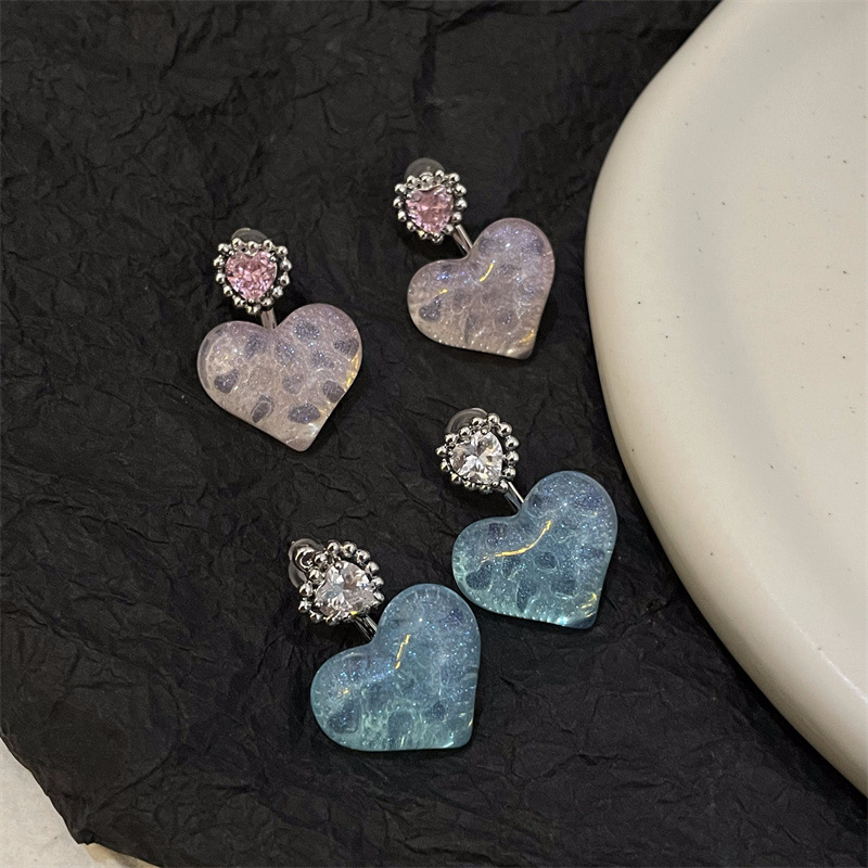 1 Pair Sweet Heart Shape Plating Resin Copper Drop Earrings display picture 3