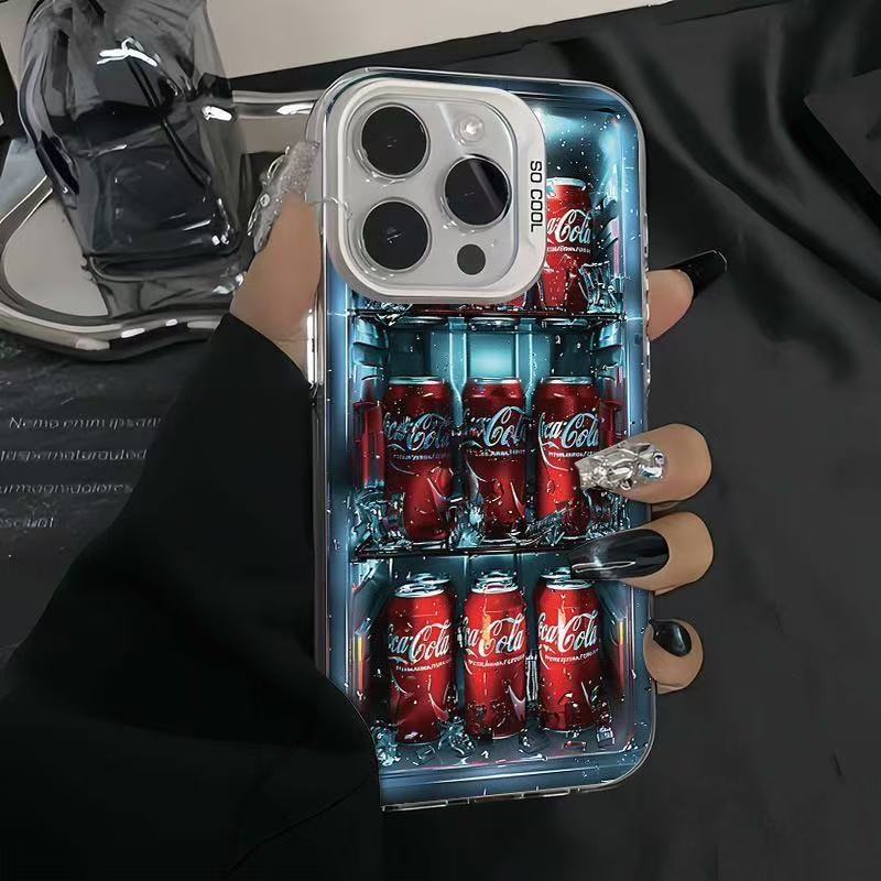 Coca-Cola helada adecuada para la carcasa del teléfono móvil Apple 16Promax, carcasa de gas personalizada iPhone15/14/13 texto 12