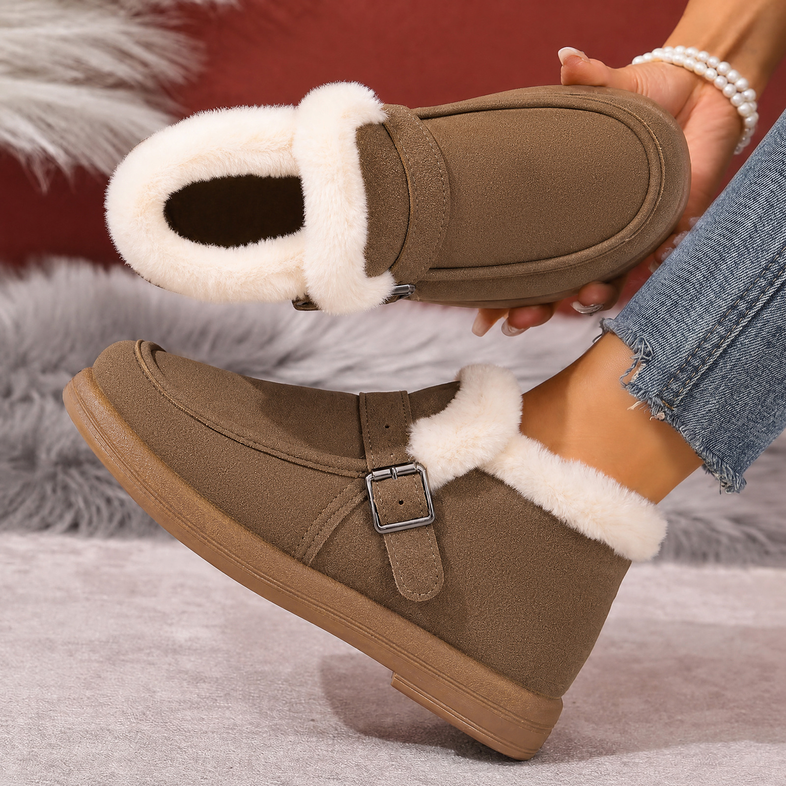 Zapatos de algodón de mujer invierno transfronterizo botas de nieve temu más veludo grueso botas de algodón caliente botas al aire libre botas de moda al por mayor