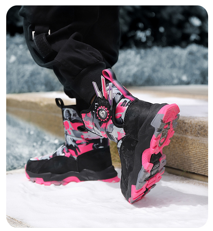 Bottes de neige Northeast pour enfants avec velours épais, chaussures en coton imperméables et antidérapantes pour garçons et filles de taille moyenne et grande_voghion.com