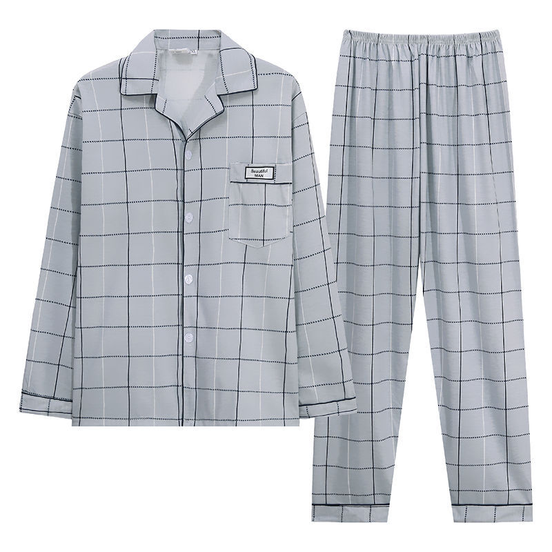 Pijamas de primavera y otoño de algodón de manga larga para hombres pijamas de otoño e invierno para hombres jóvenes de mediana edad delgada día de verano traje de uso doméstico