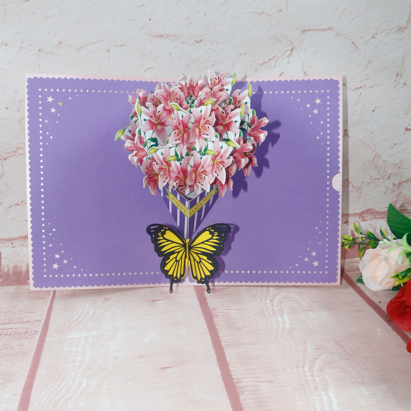 创意教师节送老师手工鲜花康乃馨花束3D立体贺卡剪纸礼物摆件生日|ru