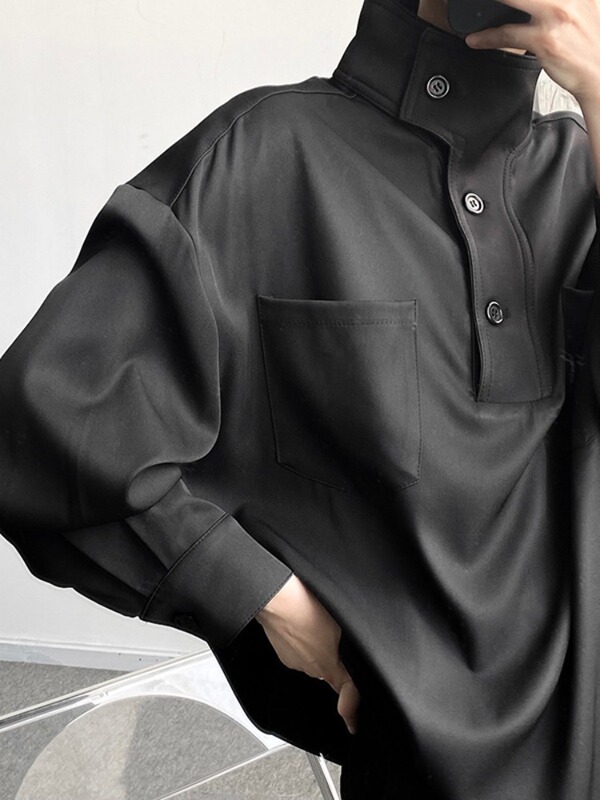 Half Turtleneck Shirt for Men, Handsome and Relaxed, Hairstylist Trendy Brand Men's Stand-Up Collar Casual Shirt, Spring Trend