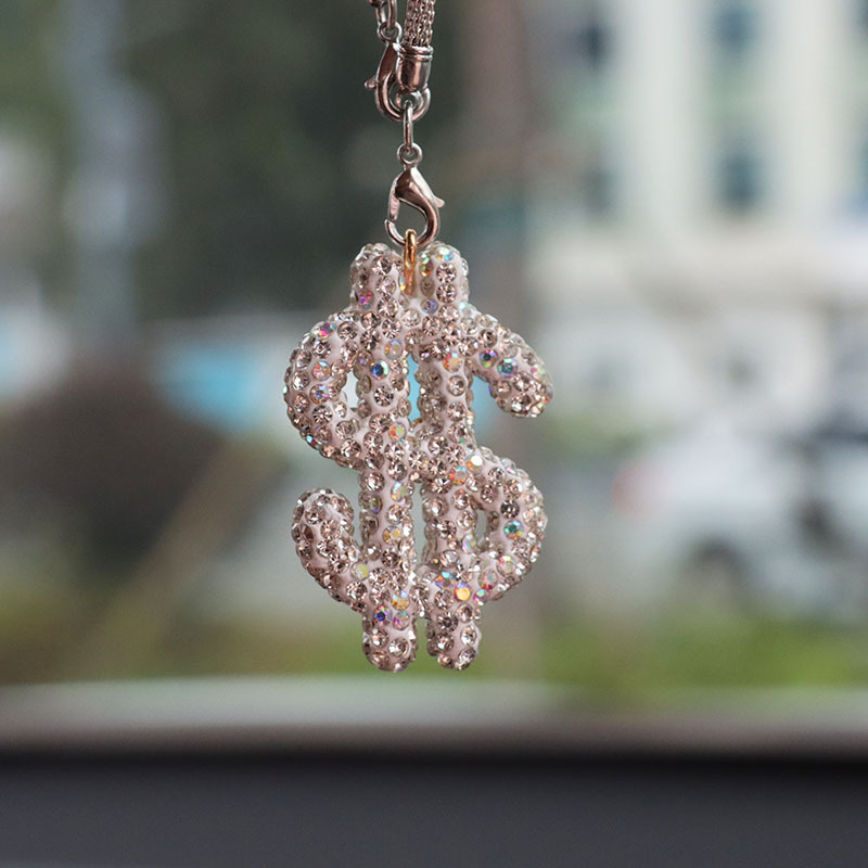 Rhinestone Dollar Sign Car Rearview Mirror Pendant
