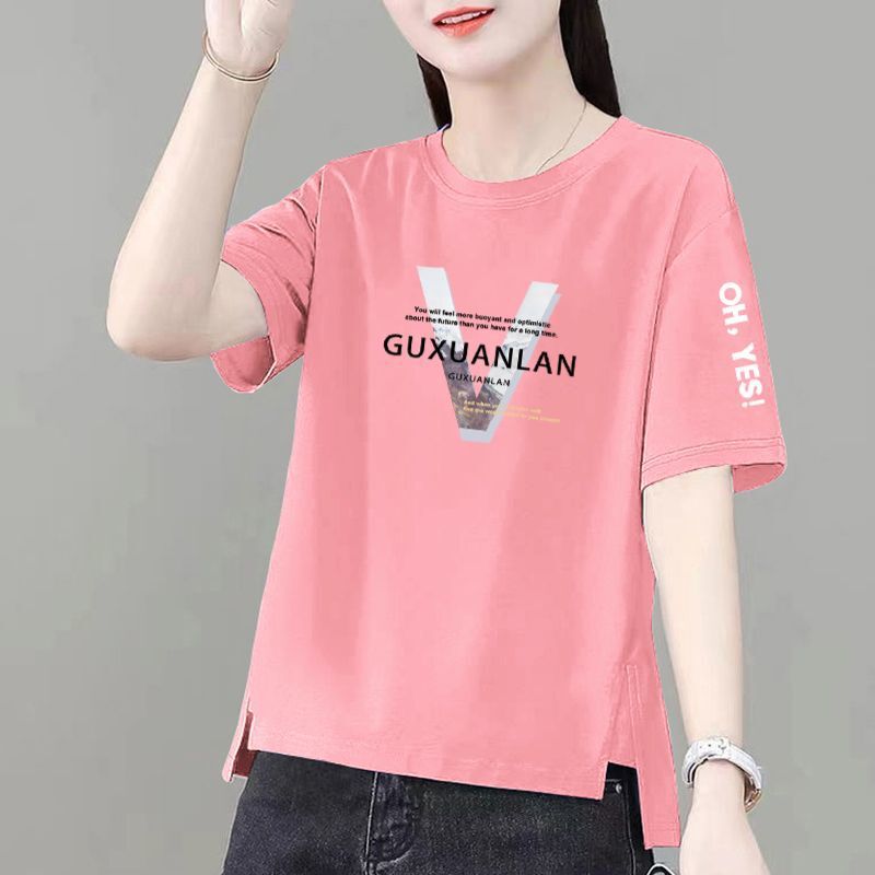 Irregular Curved Hem Short-Sleeved T-Shirt for Women Summer New Fat mm Large Size Slimming Look Korean Style Pure Cotton Versatile Top