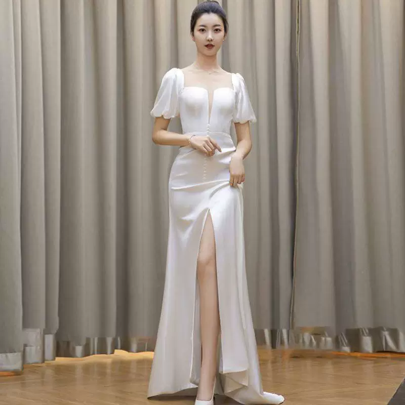晚礼服白色修身森系超仙梦幻2025新款简约迎宾法式礼服气质轻婚纱