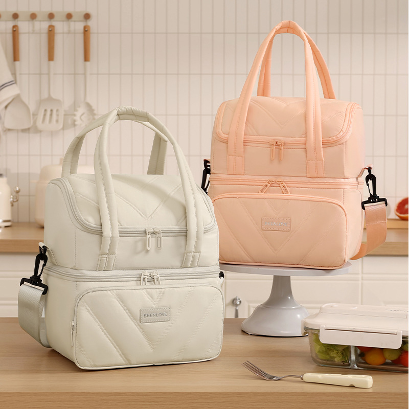 Amazon doble bolsa de almuerzo transfronteriza de gran capacidad bolsa de almuerzo de almuerzo de almuerzo de camping bolsas de aislamiento de hombro portátiles