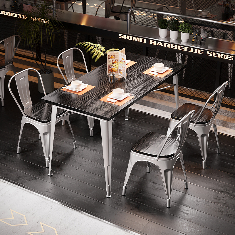 Industrial Style Dining Table and Chair Combination Milk Tea Shop Cafe Barbecue Shop Bar American Retro Iron Leisure Chair