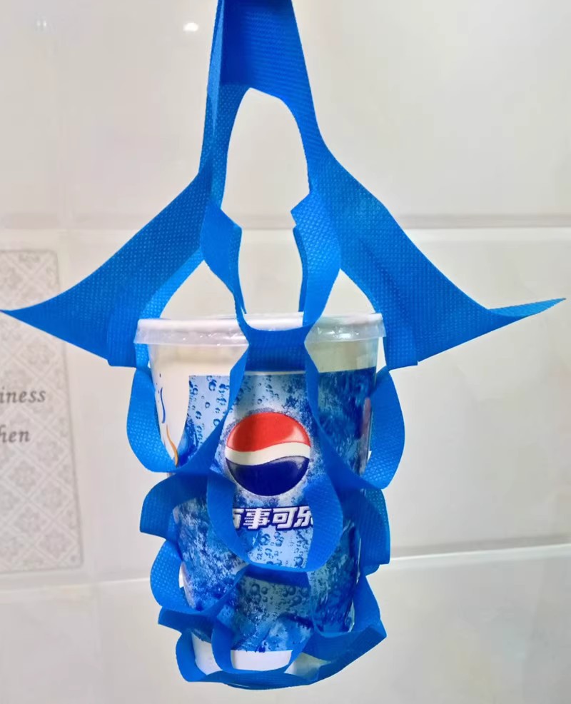 无纺布奶茶打包袋咖啡单杯袋一次性环保袋饮品打包手提拉花网袋
