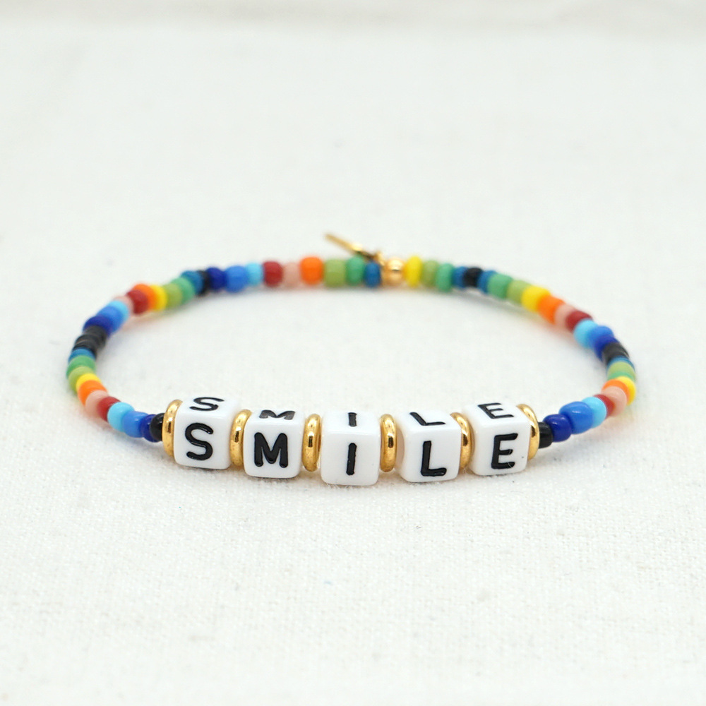 Bohemian Style Rainbow Rice Beads Smile Letters Beaded Small Bracelet display picture 1