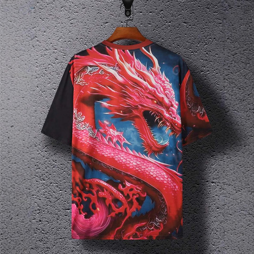 Xiangrui China Red Dragon 3D Digital Printing Summer Men's Regular Shoulder Mesh Breathable Crew Neck Loose T-Shirt