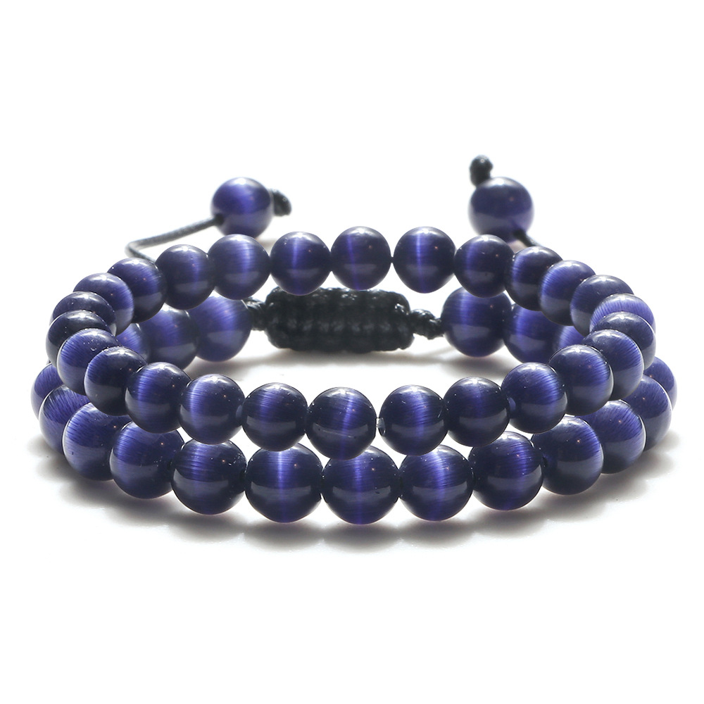 New Korean cat's eye stone beaded braided bracelet couple set handmade hand rope colorful round bead bracelet_voghion.com