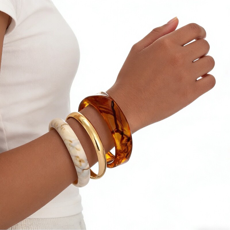 European and American Cross-Border Old Money Style Fashion Bracelets, Geometric Resin Plain Ring Bracelets, Retro Women's Bracelet Sets Wholesale European and American Cross-Border Old Money Style Fashion Bracelets, Geometric Resin Plain Ring Bracelets, Retro Women's Bracelet Sets Wholesale