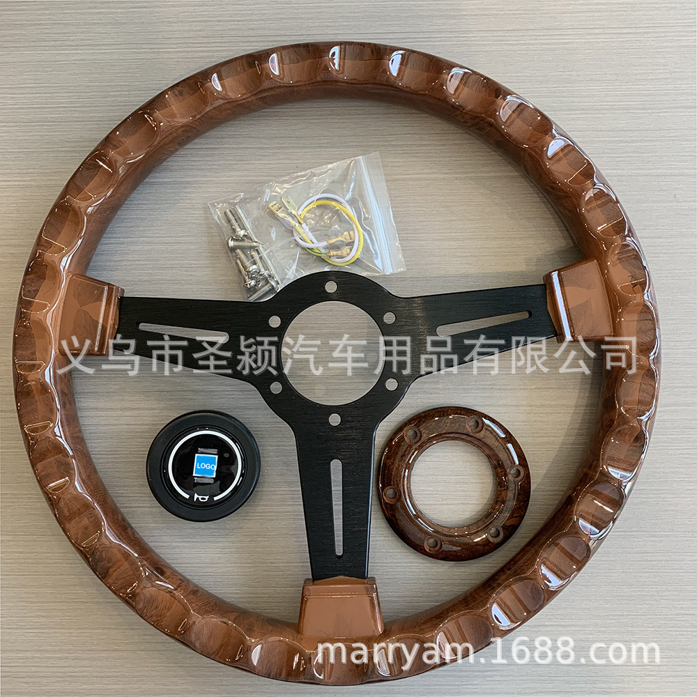 Car modification retro imitation walnut steering wheel 14 inch 350mm universal racing competition retro quick-release steering wheel