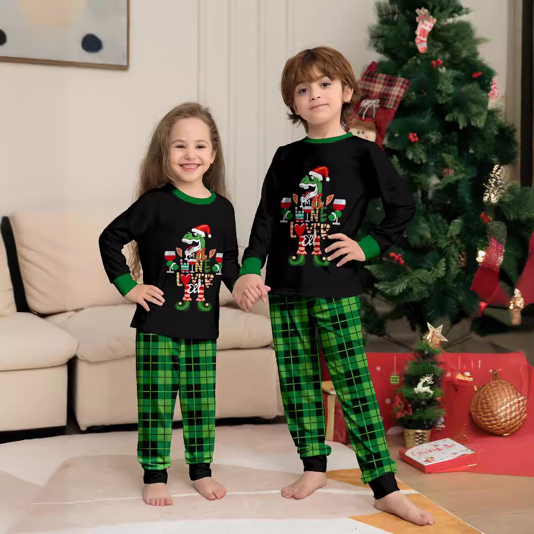 Christmas Dinosaur Letters Christmas Family suit printed homewear pajama set_voghion.com