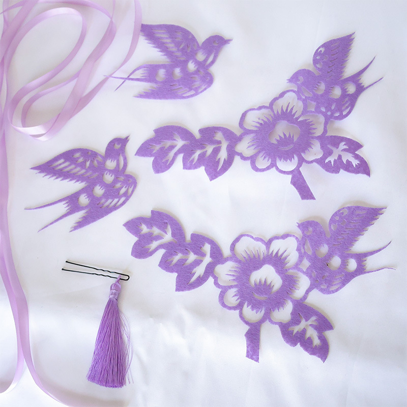 Patrimonio cultural intangible púrpura cortar papel tradicional toque de cabeza de gaza antiguo estilo chino pinzas de cabello nueve días Xuan mujer accesorios de modelado