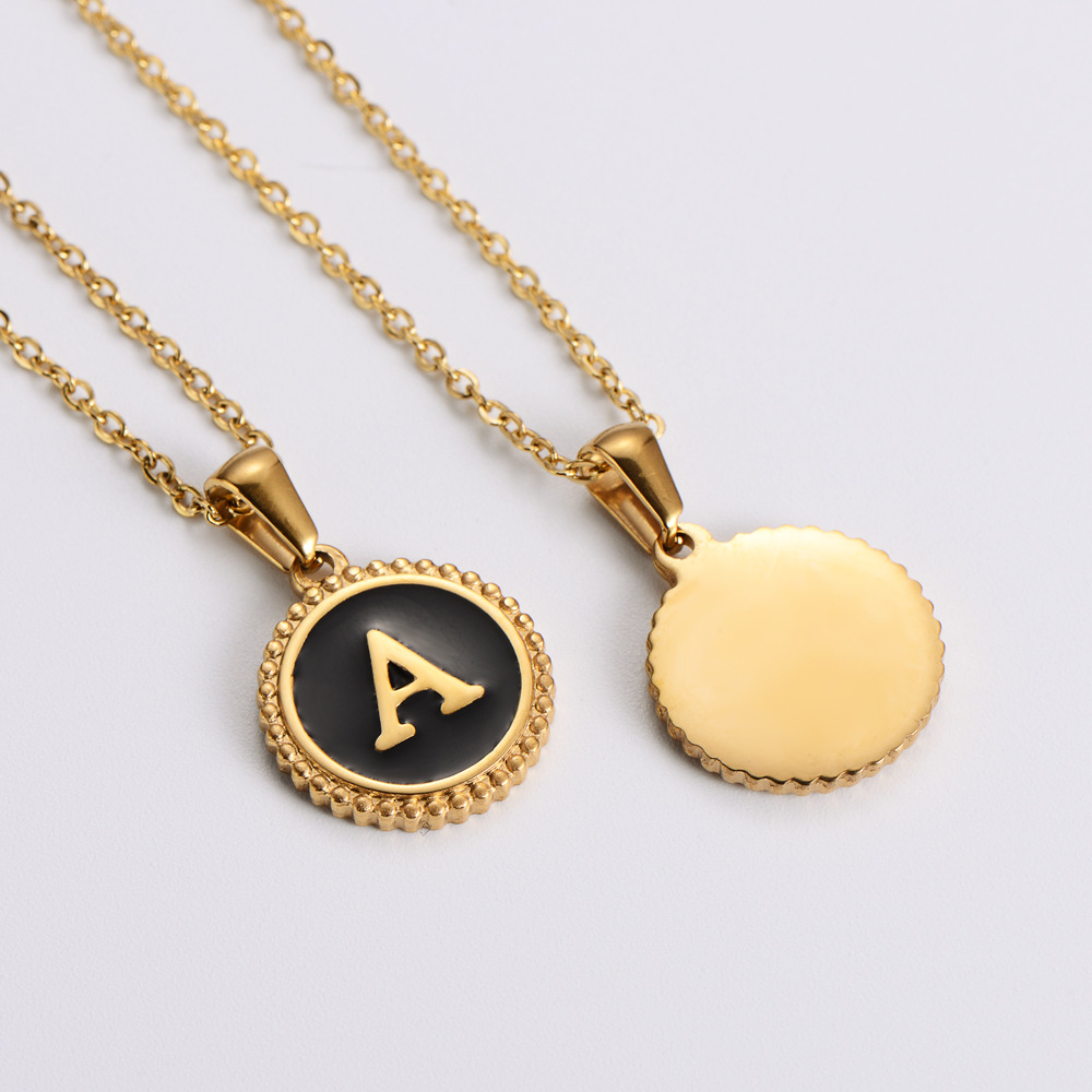 Fashion Accessories Clavicle Chain Stainless Steel 18k Gold Smeared Oil Round Small Pendant 26 Letters Necklace display picture 2