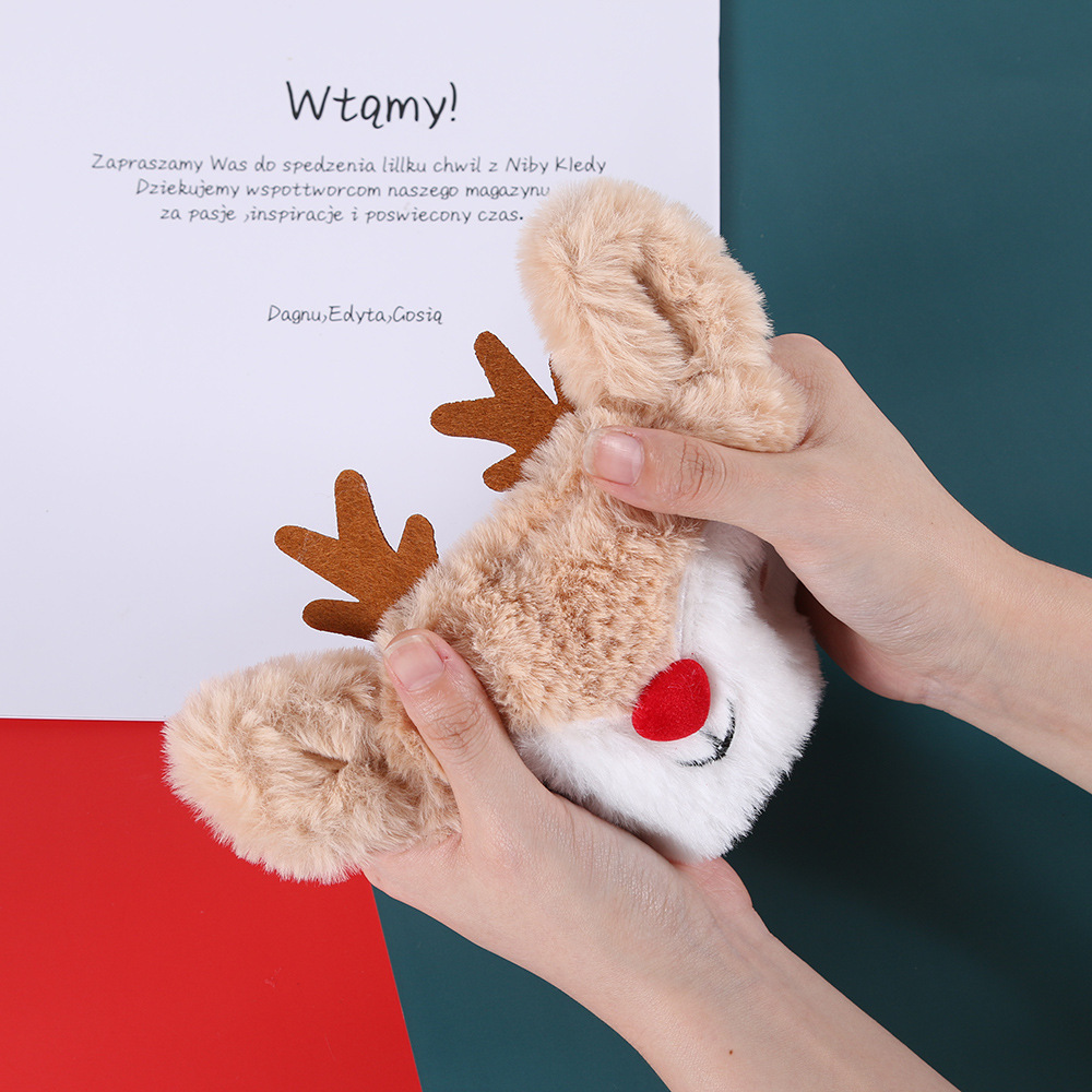 Fábrica al por mayor de felpa máscara de ojo de dibujos animados de santa claus alce sombreado máscara de ojo zorro animal bolsa de hielo transpirable