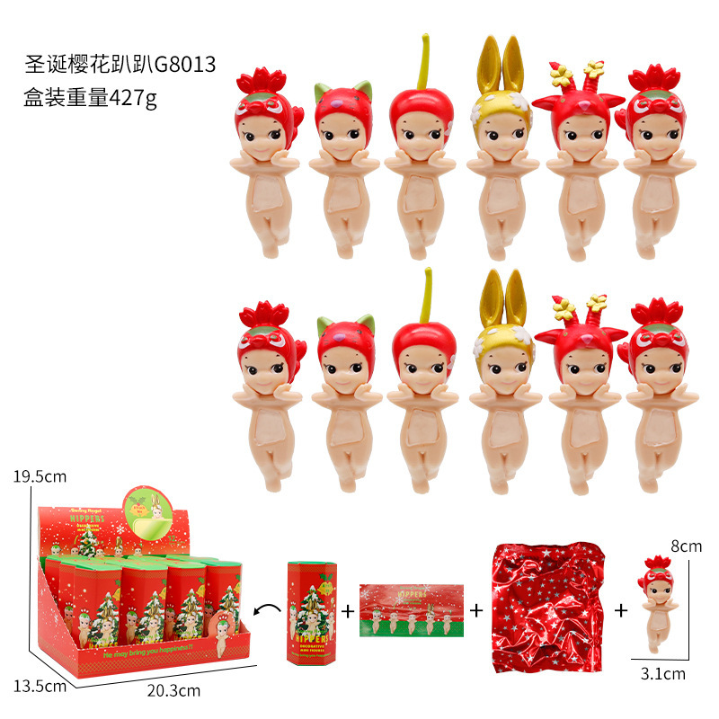 跨境圣诞节樱花趴趴天使手办盲盒公仔圣诞老人装饰品潮玩动漫批发|undefined