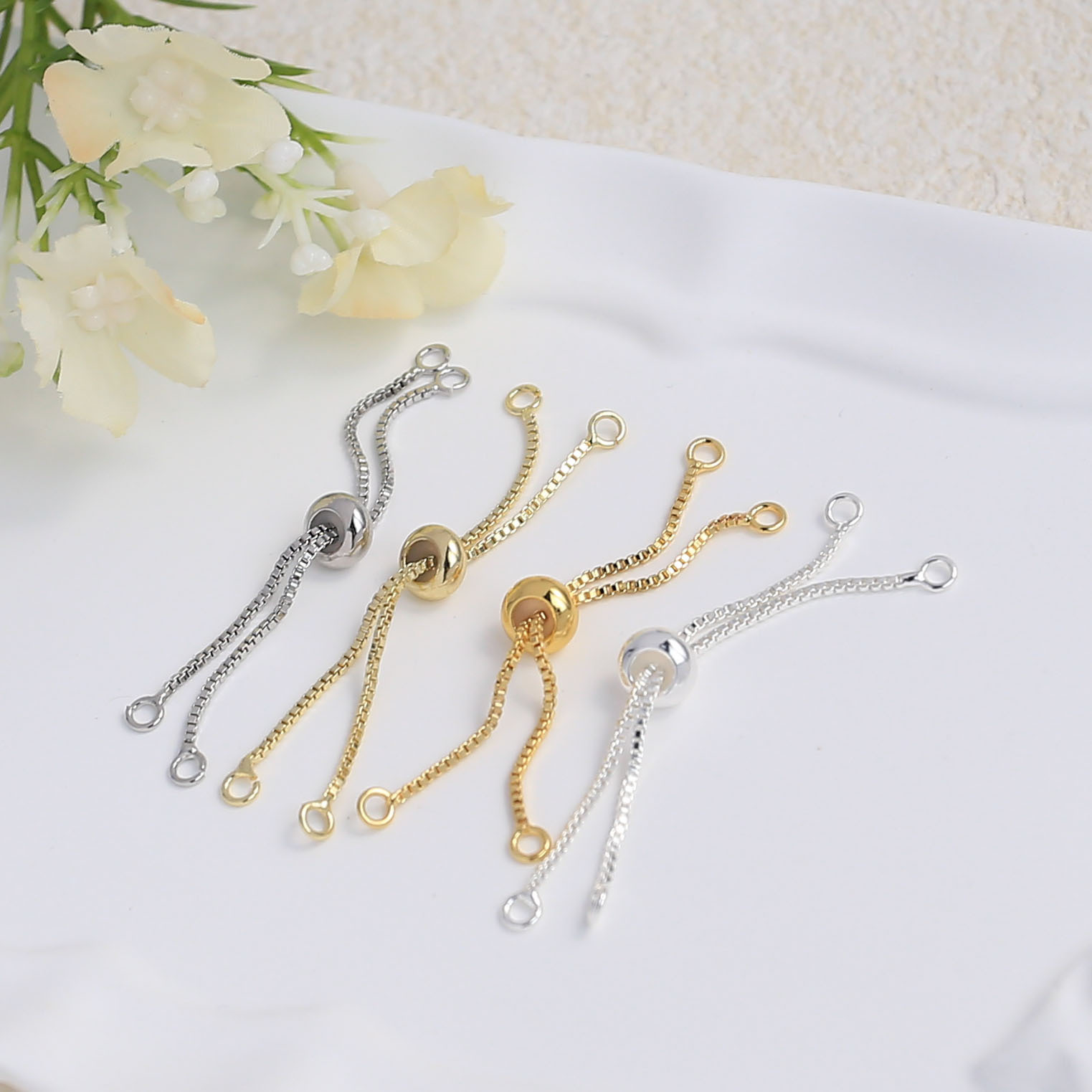 18K Real Gold Plated Color-Preserving Silicone Adjustment Chain Telescopic Chain Push-Pull Chain DIY Bracelet Extension Chain Jewelry Accessories Wholesale