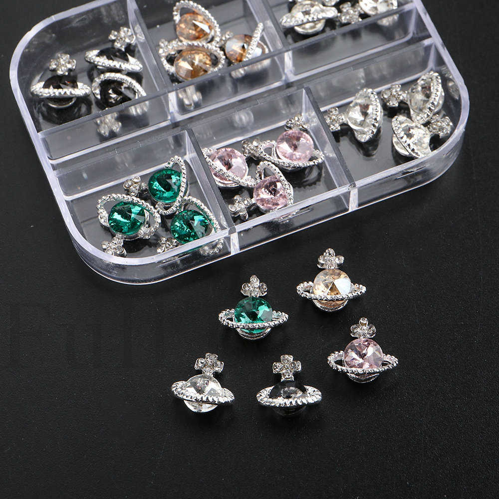 Cross-Border New Arrival Nail Ornament Alloy Japanese Planet Shiny Multi-Color Boxed Saturn Embedded Jewel Nails Stick-on Crystals