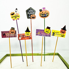 厂家供应传统户外木制鬼节南瓜精灵插枝 指示牌木头插件 鬼节产品