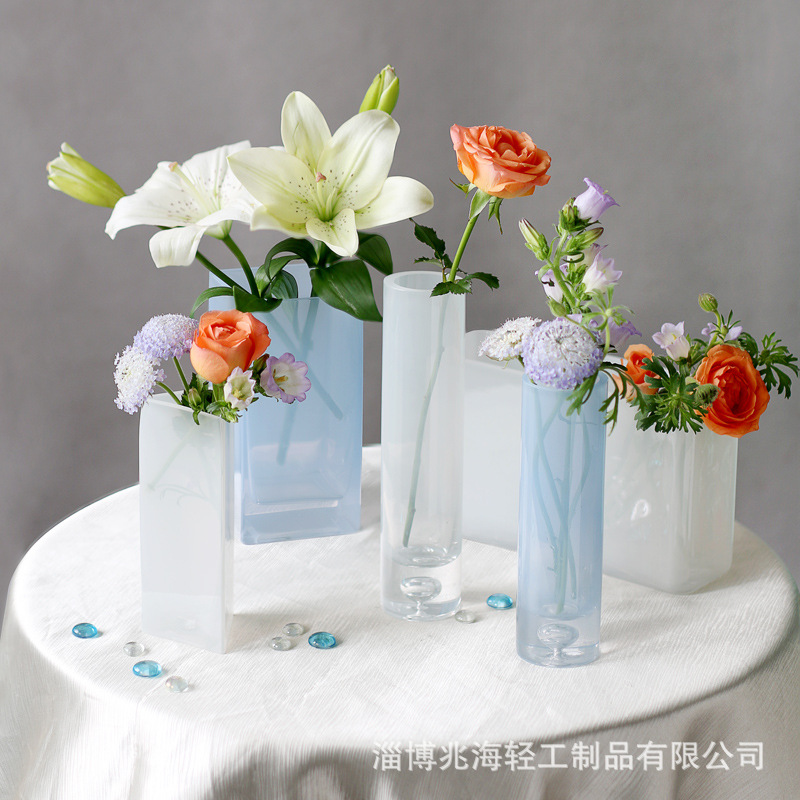 Milk white imitation jade glass vase high -level sensor water…