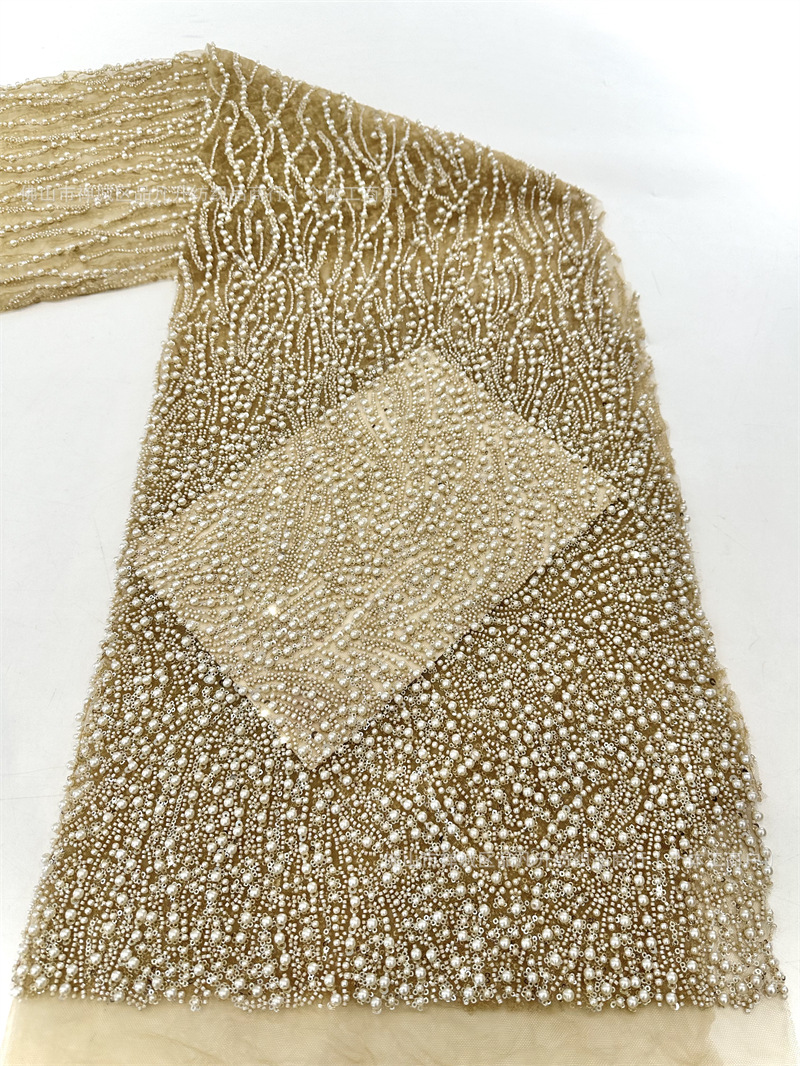 Industria pesada de moda Gao Ding vestido de boda tela tubo de perlas bordado vidrio de bolsas de perlas de comercio exterior transfronterizo LACE