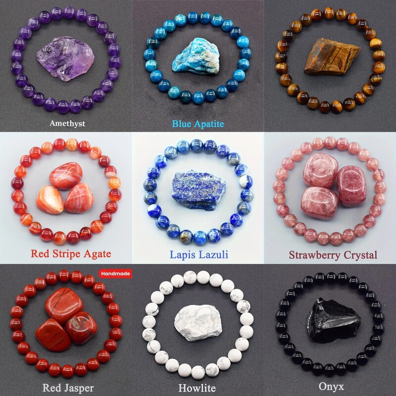 Temu Xiyin Tk Cross-Border Popular Bracelet 8mm Natural Amethyst Tiger Eye Stone Lapis Lazuli Factory Wholesale