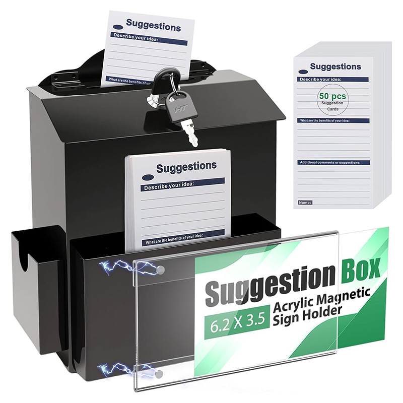 Acrylic Suggestion Box with Magnetic Sign Holder, Donation Box with Lock Slot, Prayer Box, Voting and Raffle Box