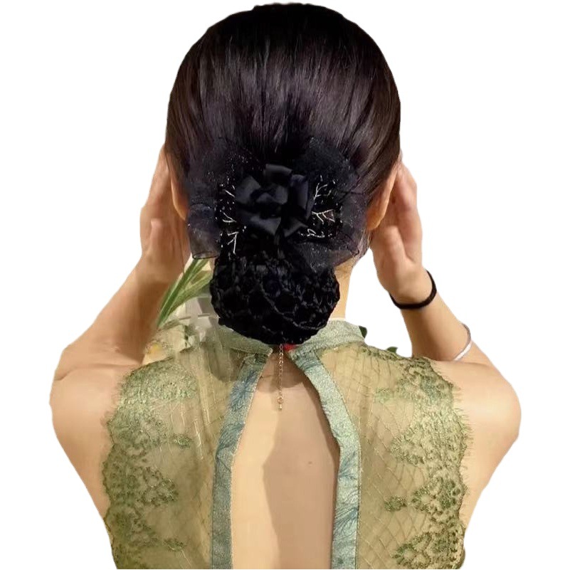 Lomper Mesh Bow Head Flower Women's Back-of-the-Head Hairpin Middle-Aged Disc Hair Ball Head Net Pocket Hair Net Spring Hairpin