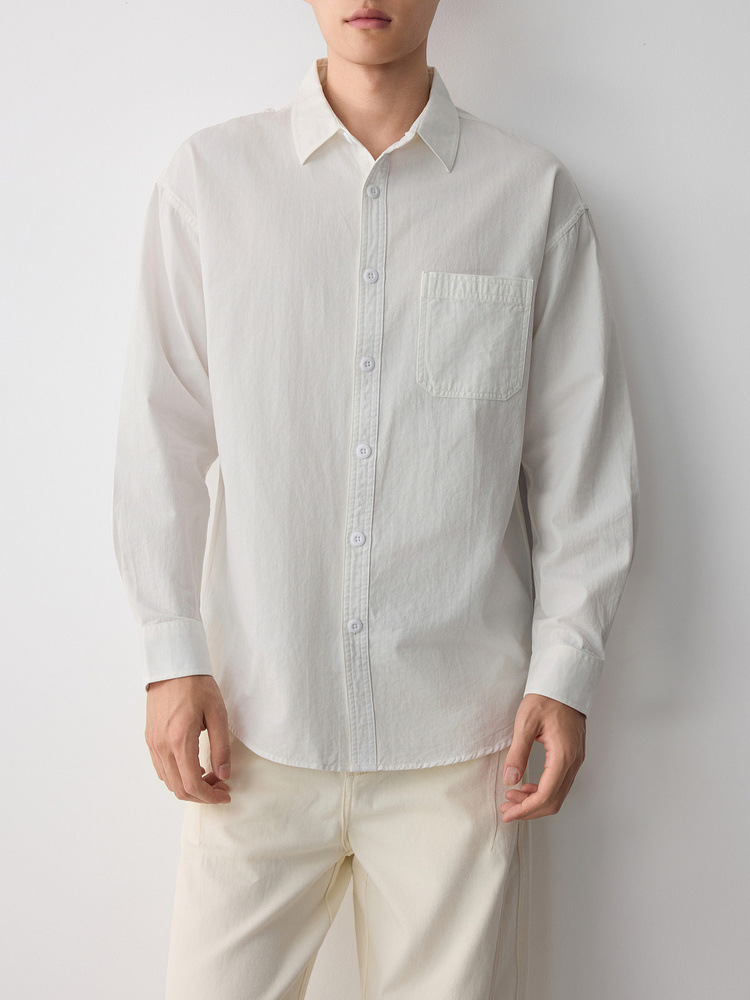 Áo sơ mi nam dài tay cotton trơn màu phong cách công sở — đen chi tiết 4