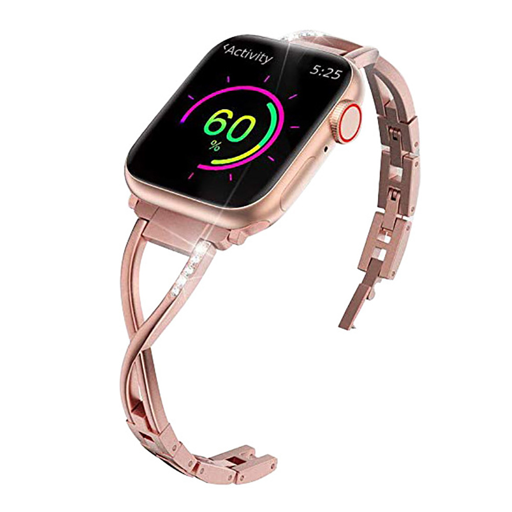 Adecuado para Apple Watch iwatch1/2/3 correa de cadena de diamante de metal de acero inoxidable en forma de X