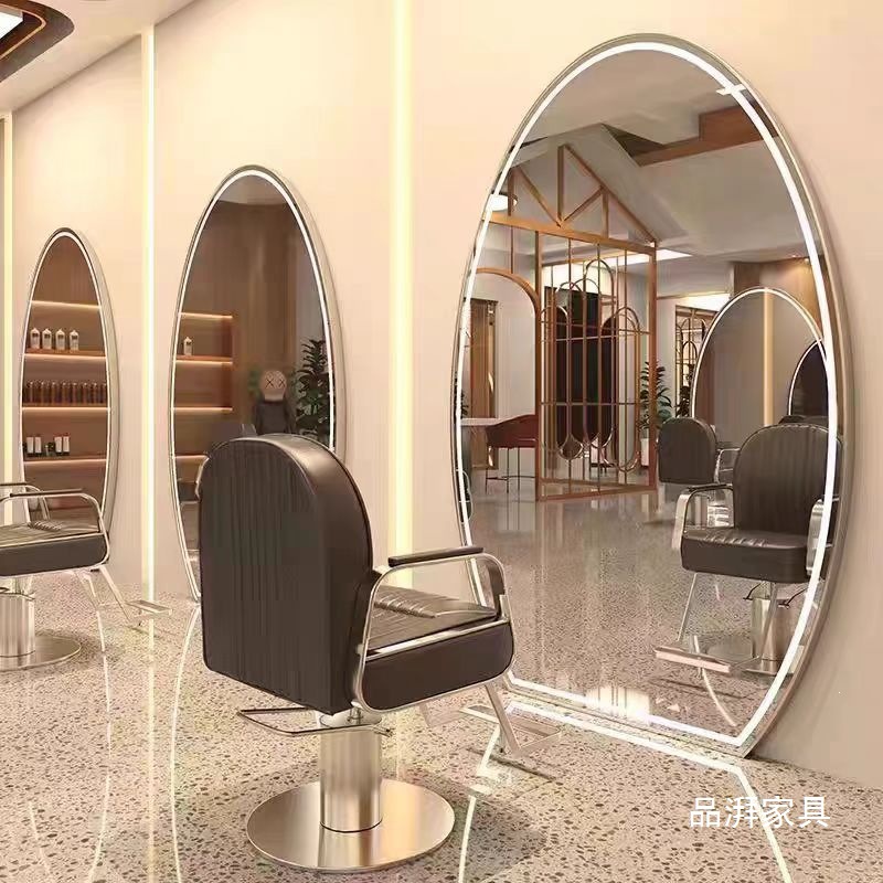 Espejo de Peluquería con Luz LED de Metal De Pie para Salón de Belleza