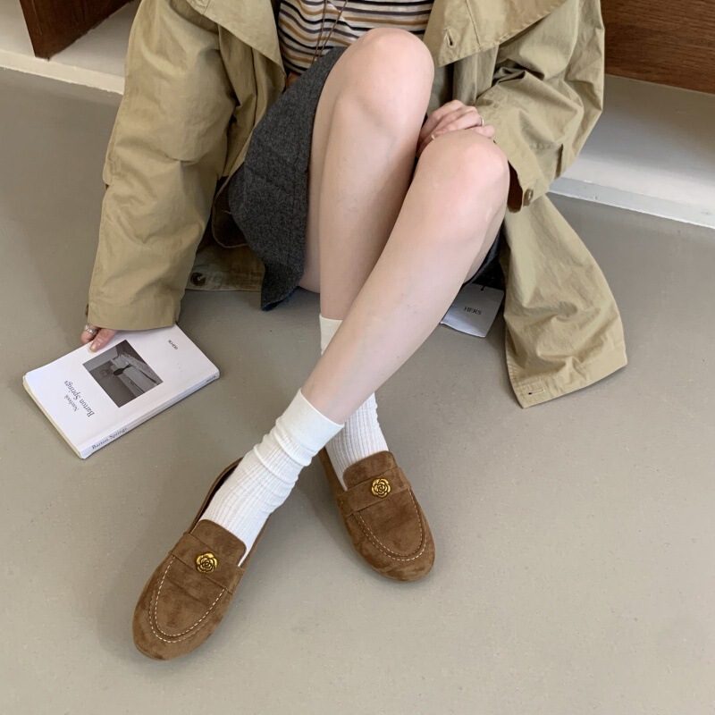 韩系复古一脚蹬平底乐福鞋女2025秋季新款时尚简约英伦风豆豆单鞋|undefined