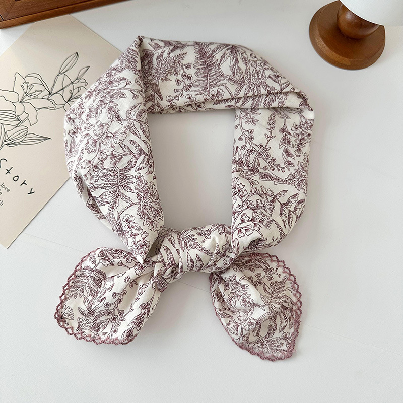 70 algodón y lino floral cuadrado bufanda de las mujeres estilo coreano de todo partido pastoral estilo artístico cuello Protección decorativa bufanda pequeña bufanda delgada