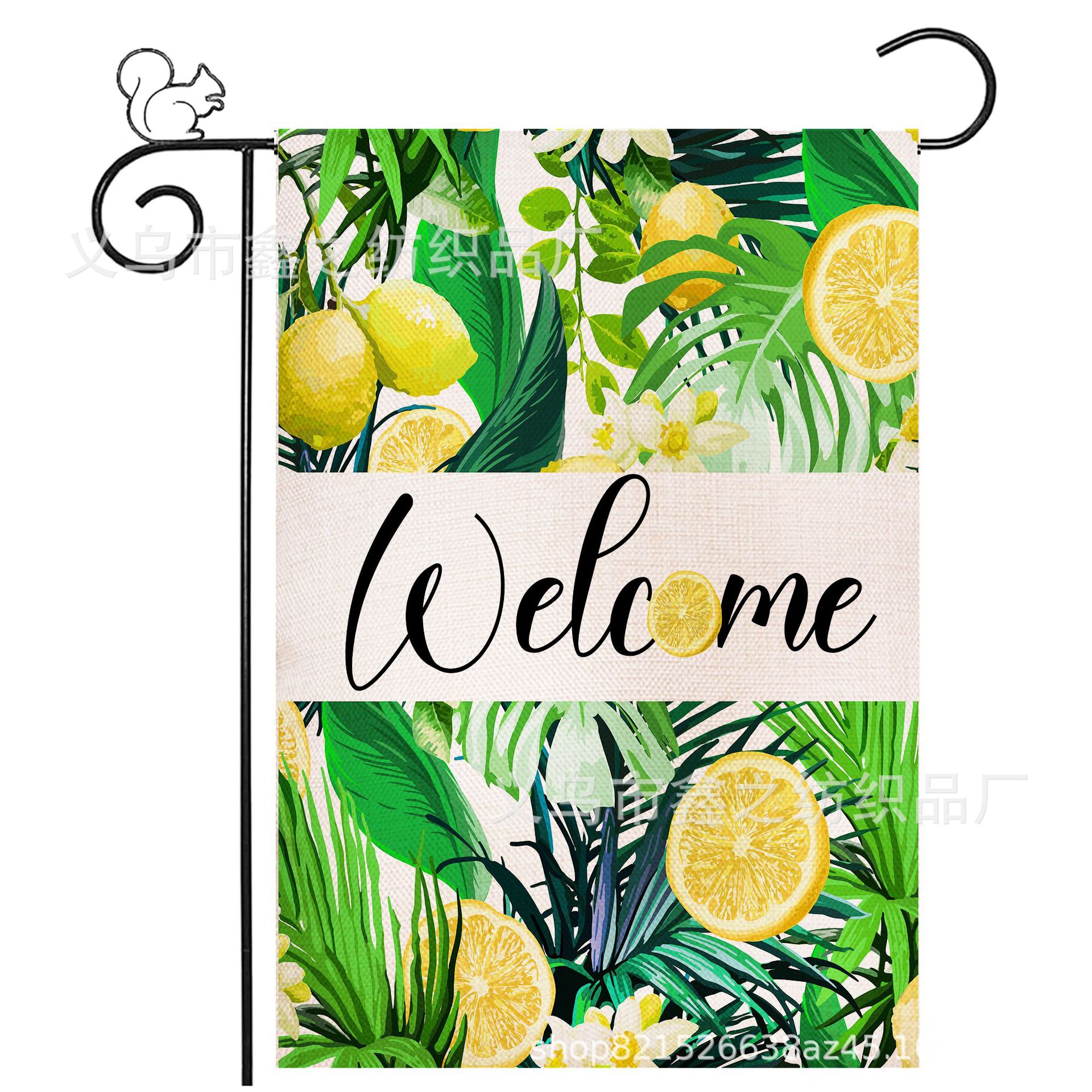 亚马逊旗帜 双面亚麻欢迎花园旗 welcome花园旗子 麻布庭院装饰旗