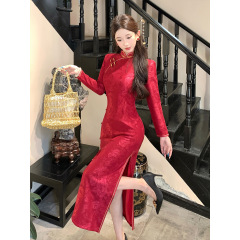 旗袍敬酒服2025新款订婚连衣裙新中式复古气质长袖新娘结婚礼服女