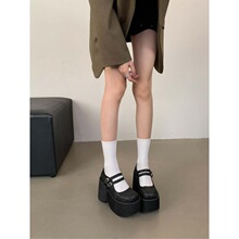 2024欧美新款时尚圆头松糕厚底高跟鞋学院浅口单鞋女