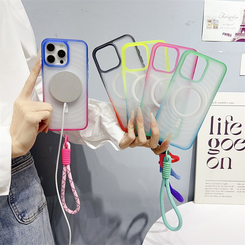 Apple 16pro Mobile Phone Case magsafe Magnetic iPhone15promax Transparent 14 Portable Rope 13 Wrist Strap 12