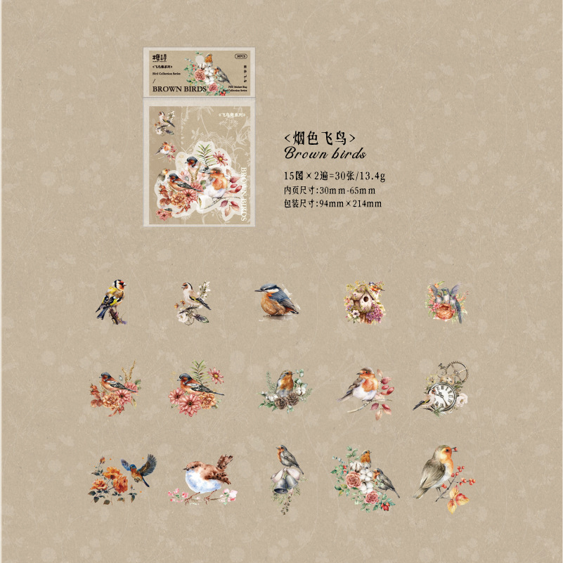 Poesía de azúcar PET tinta blanca pegatinas paquetes de aves series ins pequeñas flores frescas pájaros materiales de decoración pegatinas
