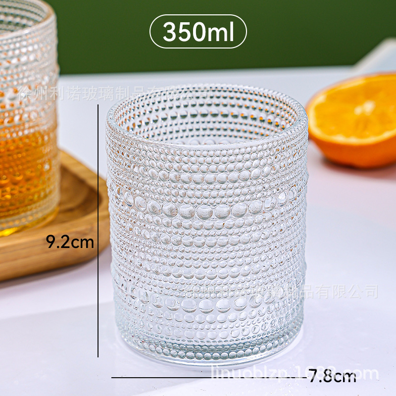 Taza de agua de vidrio con patrón de perlas de estilo nórdico Taza de vino de whisky de personalidad creativa Taza de vidrio de lujo transparente y ligera