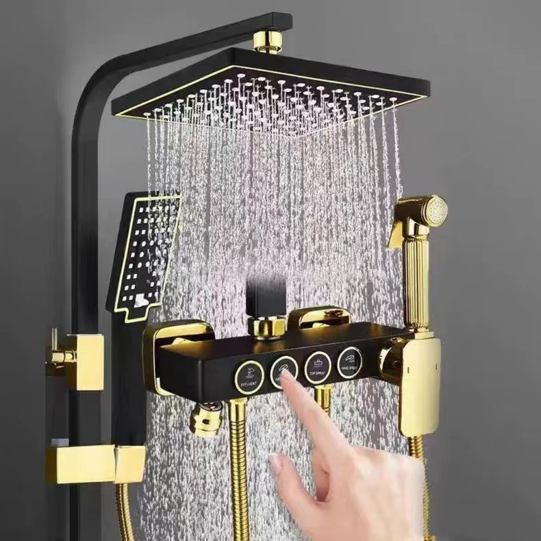 Simple copper cross-border black gold shower head suit rotary switch rain nozzle lifting Bath flower wine