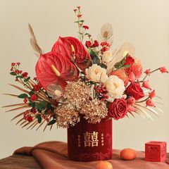 结婚花束福桶插花假花仿真花客厅摆设婚庆花艺摆件新婚摆花装饰花