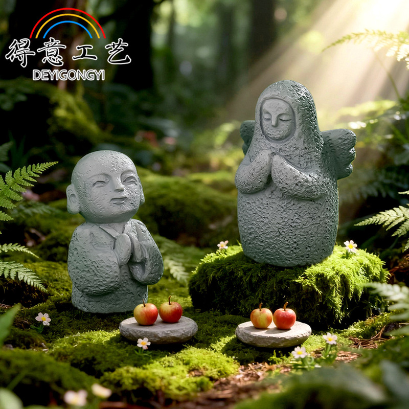 Resin Moss Monk Stone Statue Hyrule Goddess Micro Landscape Ornament Cartoon DIY Creative Decoration Small Ornament